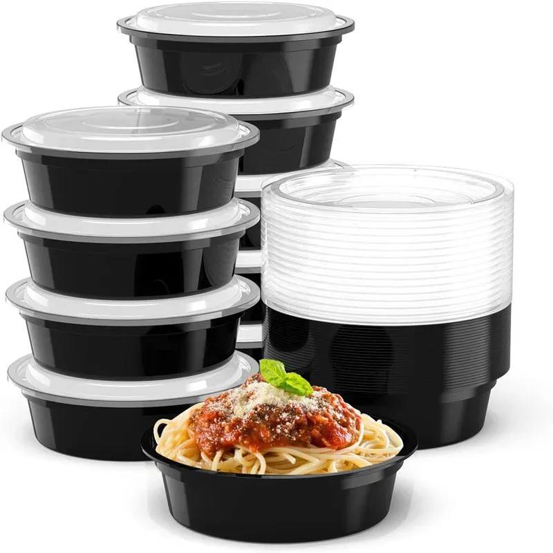 Contenants jetables ronds pour préparation de repas de 24 oz, lot de 10, avec couvercles, boîte bento, boîte-repas pour adulte, compatibles micro-ondes et congélateur