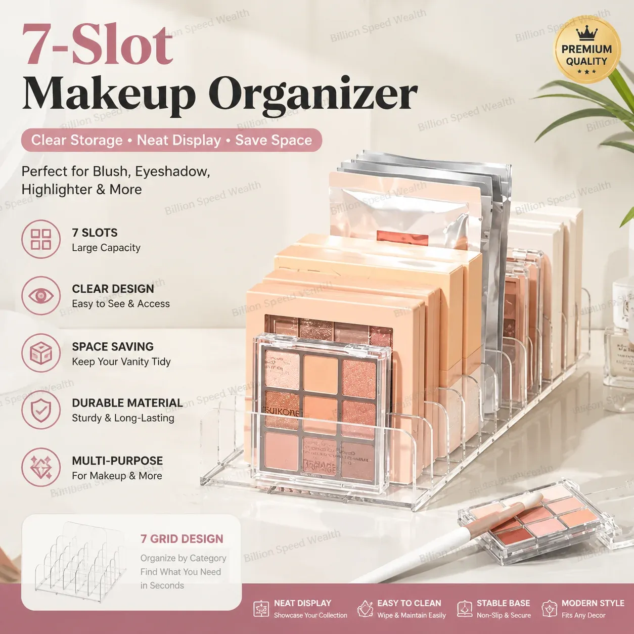 Boîte de rangement transparente à 7 compartiments pour maquillage