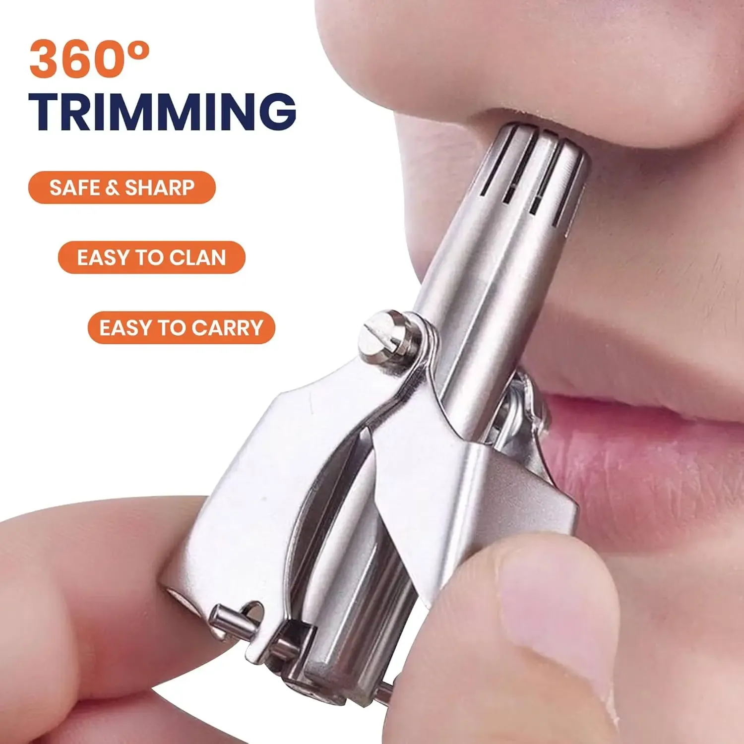LISI Tondeuse à poils de nez et d'oreilles manuelle rotative 360° en acier inoxydable, lavable et portable 2