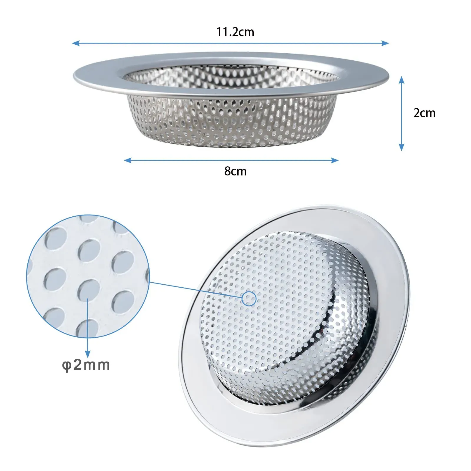 Crépine de vidange en acier inoxydable pour évier de cuisine, lot de 2, collecteur de cheveux 2