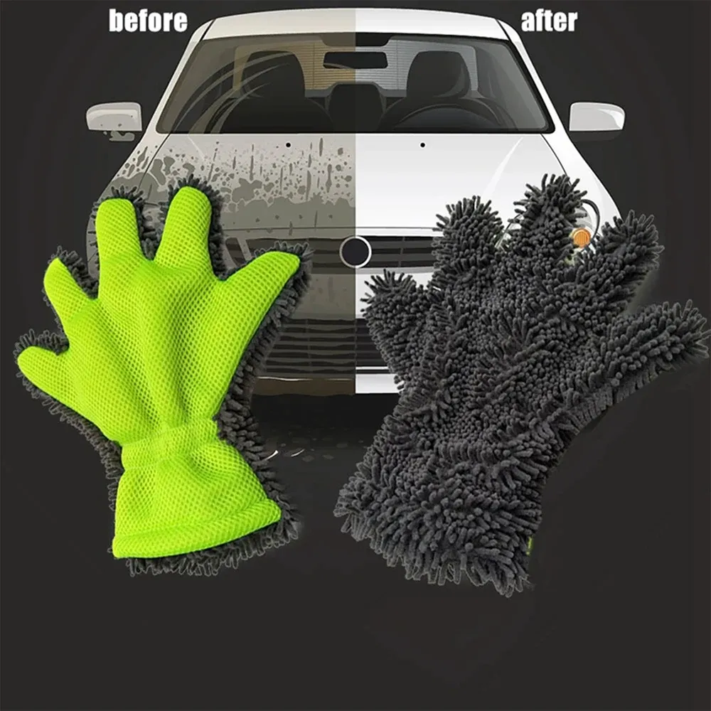 Gant de lavage pour voiture en microfibre chenille, double face, sans rayures 1