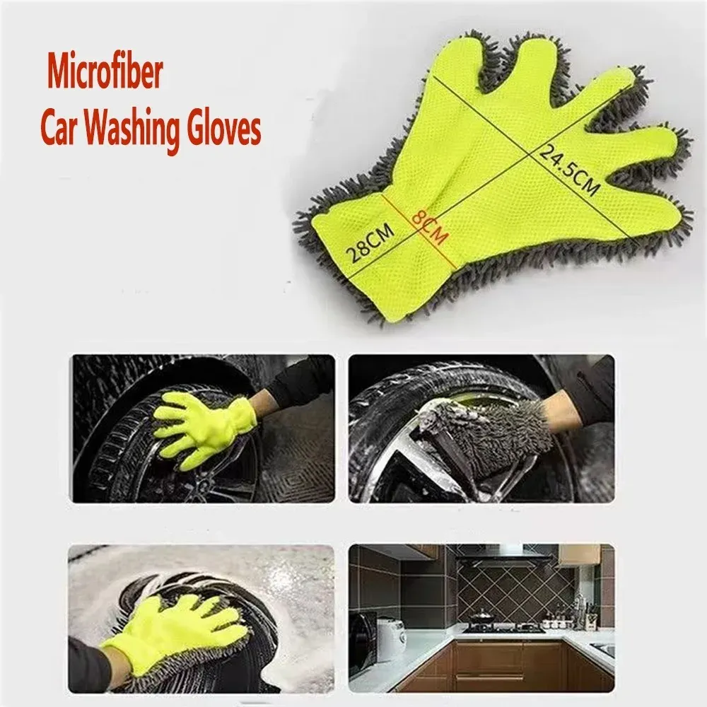 Gant de lavage pour voiture en microfibre chenille, double face, sans rayures 5