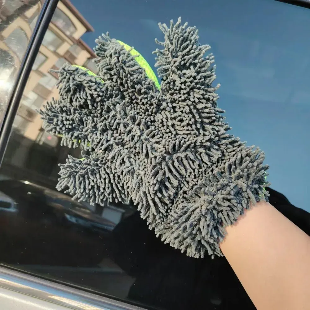 Gant de lavage pour voiture en microfibre chenille, double face, sans rayures 6