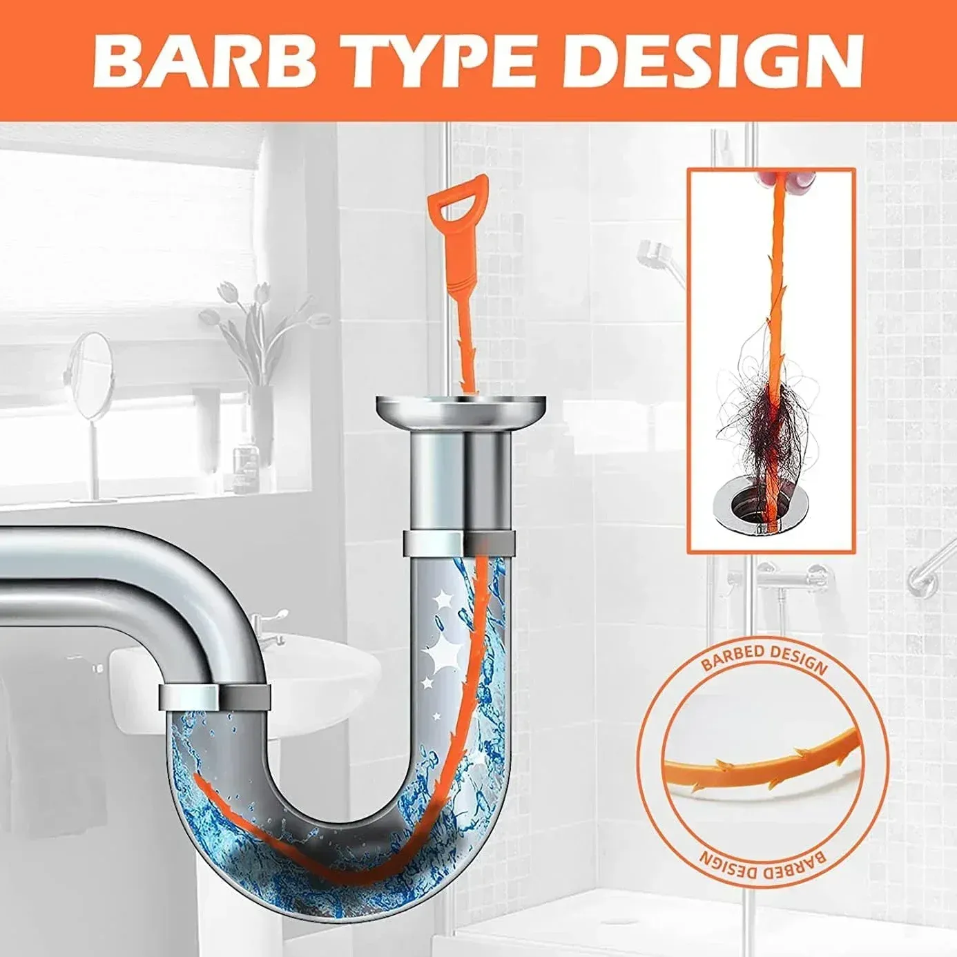 Crochet de dragage pour cheveux, outil de débouchage de canalisations, déboucheur pour tuyaux et éviers, dissolvant de bouchons de drain, accessoires de nettoyage pour évacuations de toilettes 4