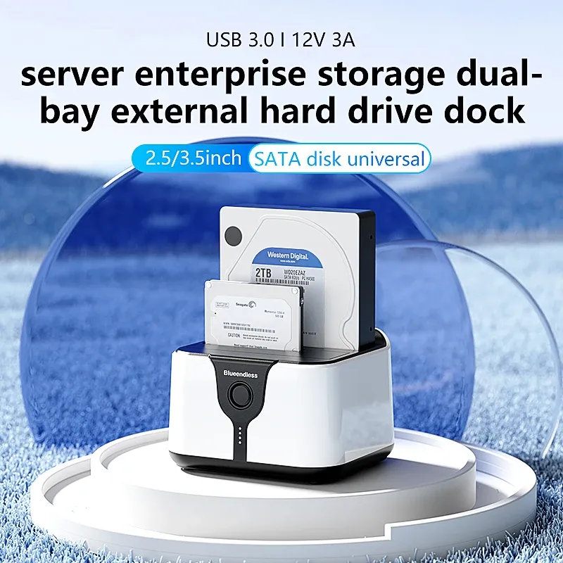 Boîtier de station d'accueil Blueendless à 2 baies pour disques durs et SSD, adaptateur SATA vers USB 3.0 avec clonage hors ligne, compatible SSD et disques durs 2,5 et 3,5 pouces 1