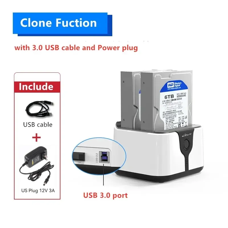 Boîtier de station d'accueil Blueendless à 2 baies pour disques durs et SSD, adaptateur SATA vers USB 3.0 avec clonage hors ligne, compatible SSD et disques durs 2,5 et 3,5 pouces 7
