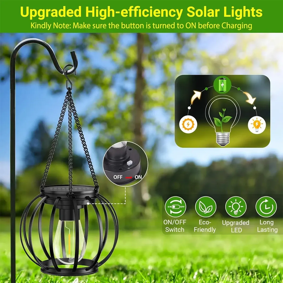 Lanterne solaire LED suspendue en extérieur