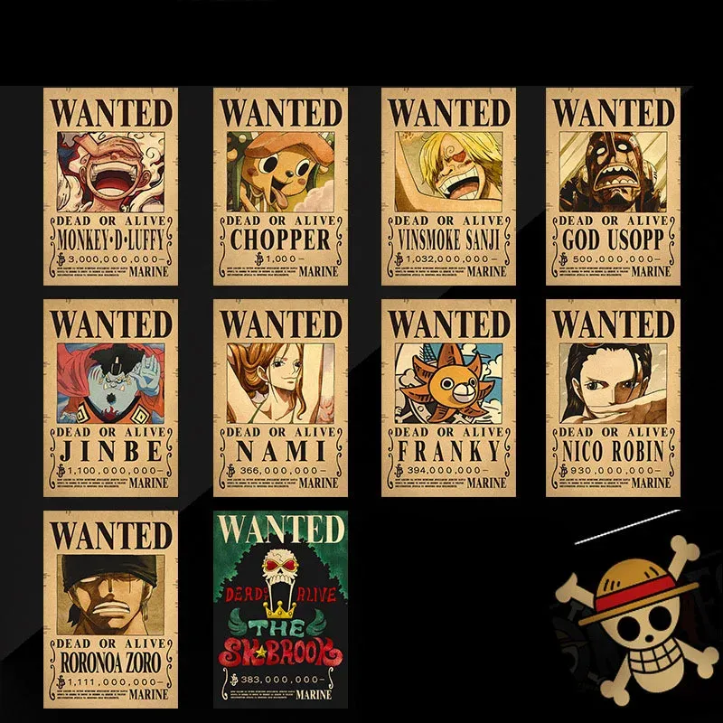 56 autocollants One Piece avis de recherche pour téléphone, ordinateur portable, guitare, voiture et mur, stickers graffiti cool 4