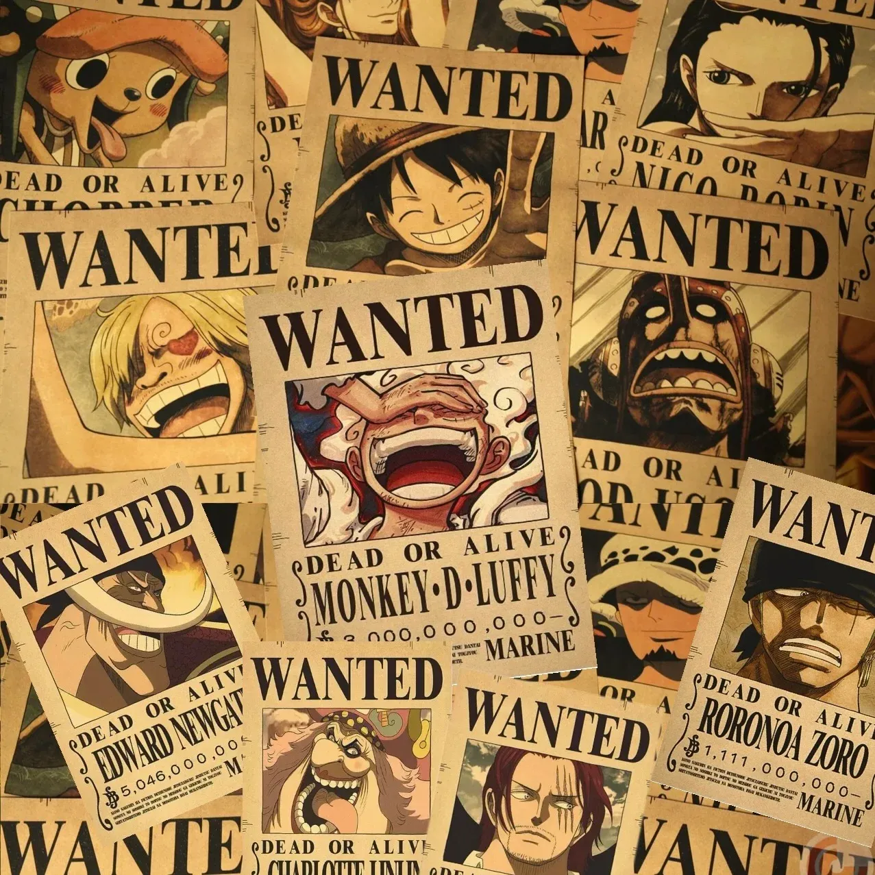 Autocollants One Piece recherchés, vue d'ensemble de l'assortiment