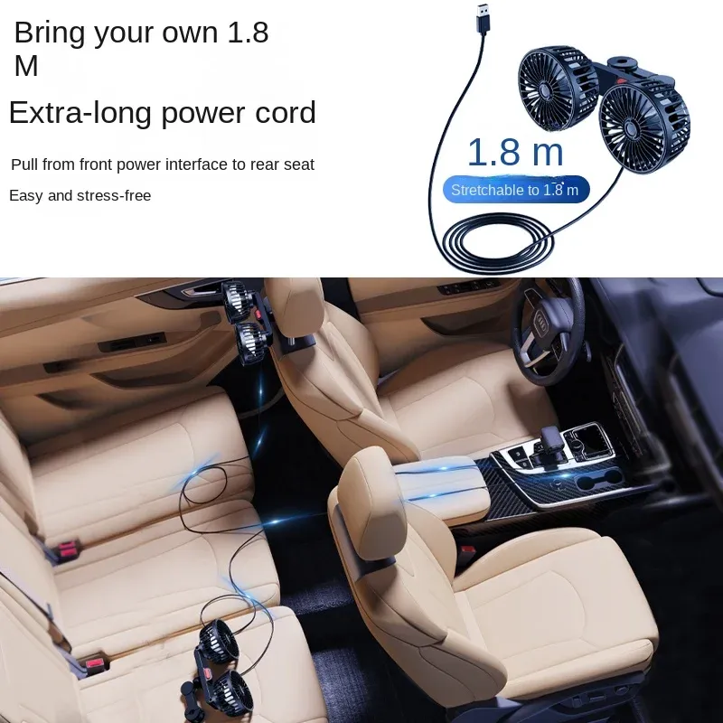 Ventilateur électrique arrière pour voiture avec interface USB, 12 V / 24 V, pour habitacle de camion et sièges arrière, silencieux et puissant 5