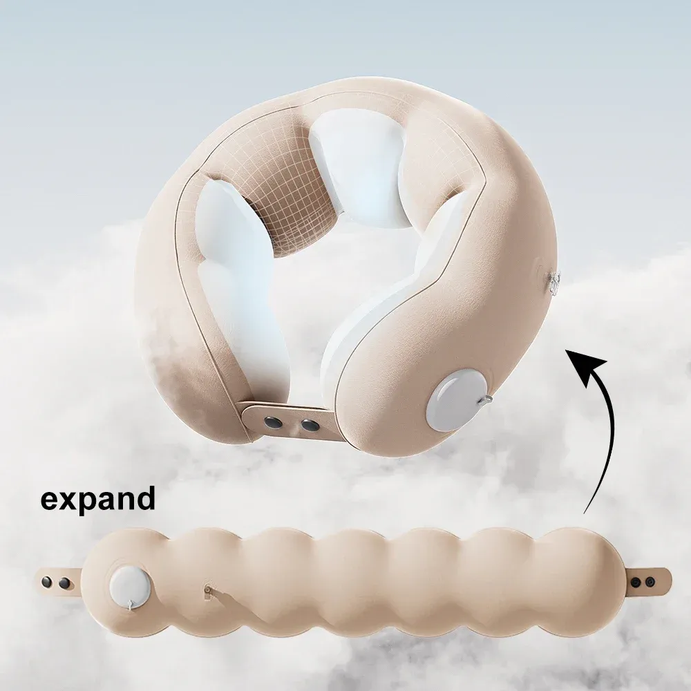 Oreiller de cou gonflable compressible en forme de U, portable et réglable, idéal pour le voyage et le bureau