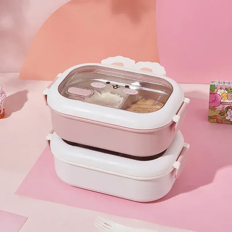 Boîte à bento en acier inoxydable au design de lapin, boîte à déjeuner portable et étanche avec poignée, idéale pour les enfants et étudiants 3