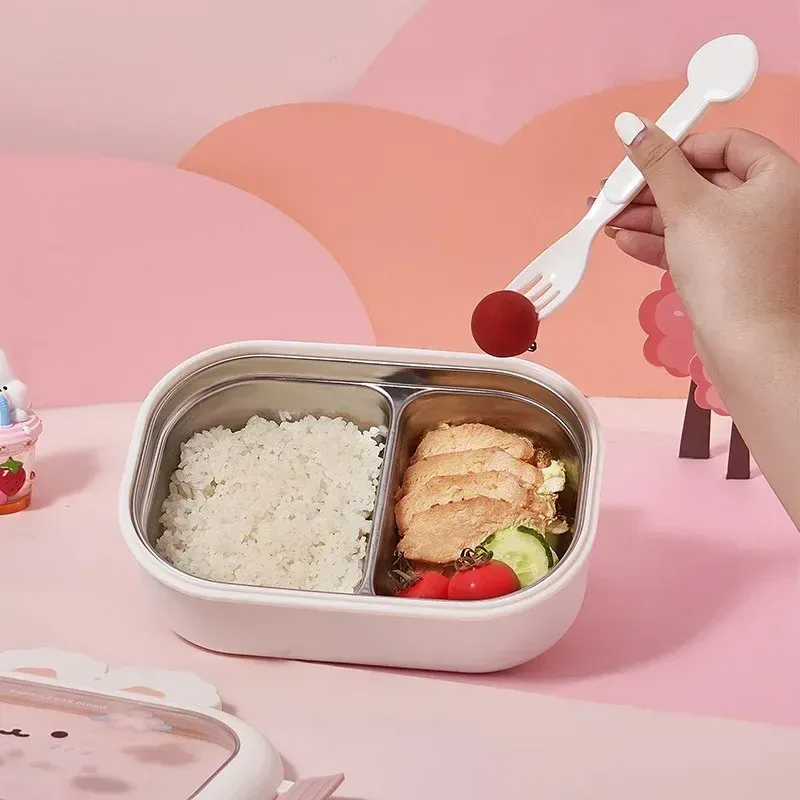 Boîte à bento en acier inoxydable au design de lapin, boîte à déjeuner portable et étanche avec poignée, idéale pour les enfants et étudiants 5