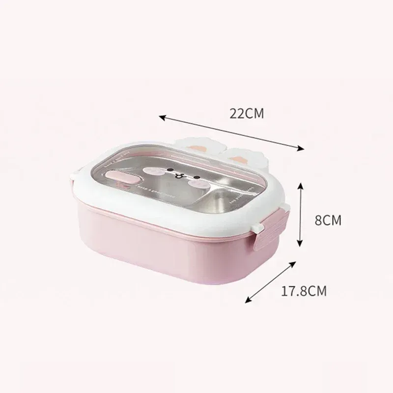 Boîte à bento en acier inoxydable au design de lapin, boîte à déjeuner portable et étanche avec poignée, idéale pour les enfants et étudiants 6
