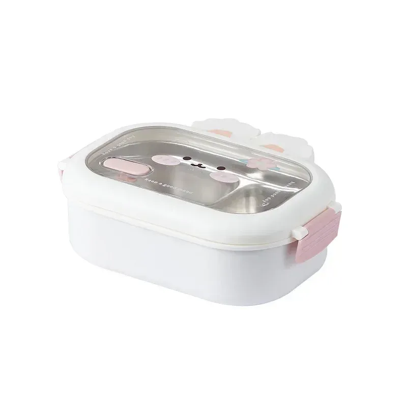 Boîte à bento en acier inoxydable au design de lapin, boîte à déjeuner portable et étanche avec poignée, idéale pour les enfants et étudiants 8