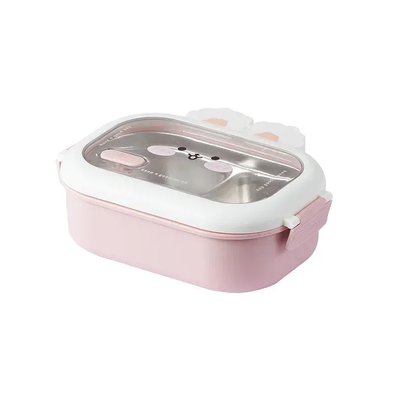 Boîte à bento en acier inoxydable au design de lapin, boîte à déjeuner portable et étanche avec poignée, idéale pour les enfants et étudiants 7