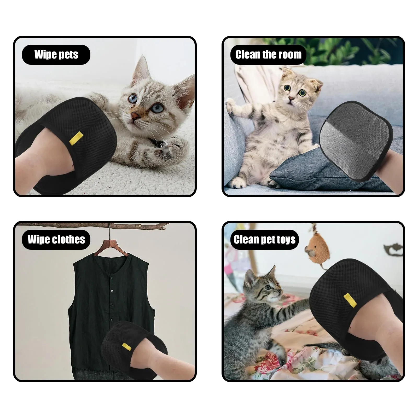 Gants de toilettage réutilisables double face pour animaux de compagnie, élimination statique des poils pour tapis 6