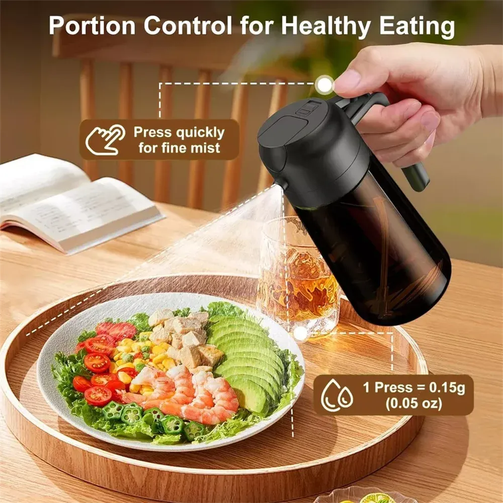 Distributeur et pulvérisateur d'huile 2 en 1 en verre, bouteille à huile d'olive étanche de 470 ml (16 oz) pour la cuisine, la friteuse à air, le barbecue, la pâtisserie et les salades 2