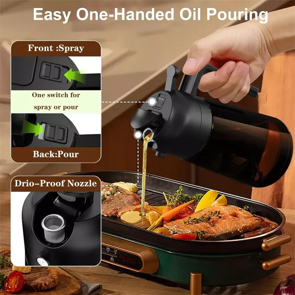 Distributeur et pulvérisateur d'huile 2 en 1 en verre, bouteille à huile d'olive étanche de 470 ml (16 oz) pour la cuisine, la friteuse à air, le barbecue, la pâtisserie et les salades 4