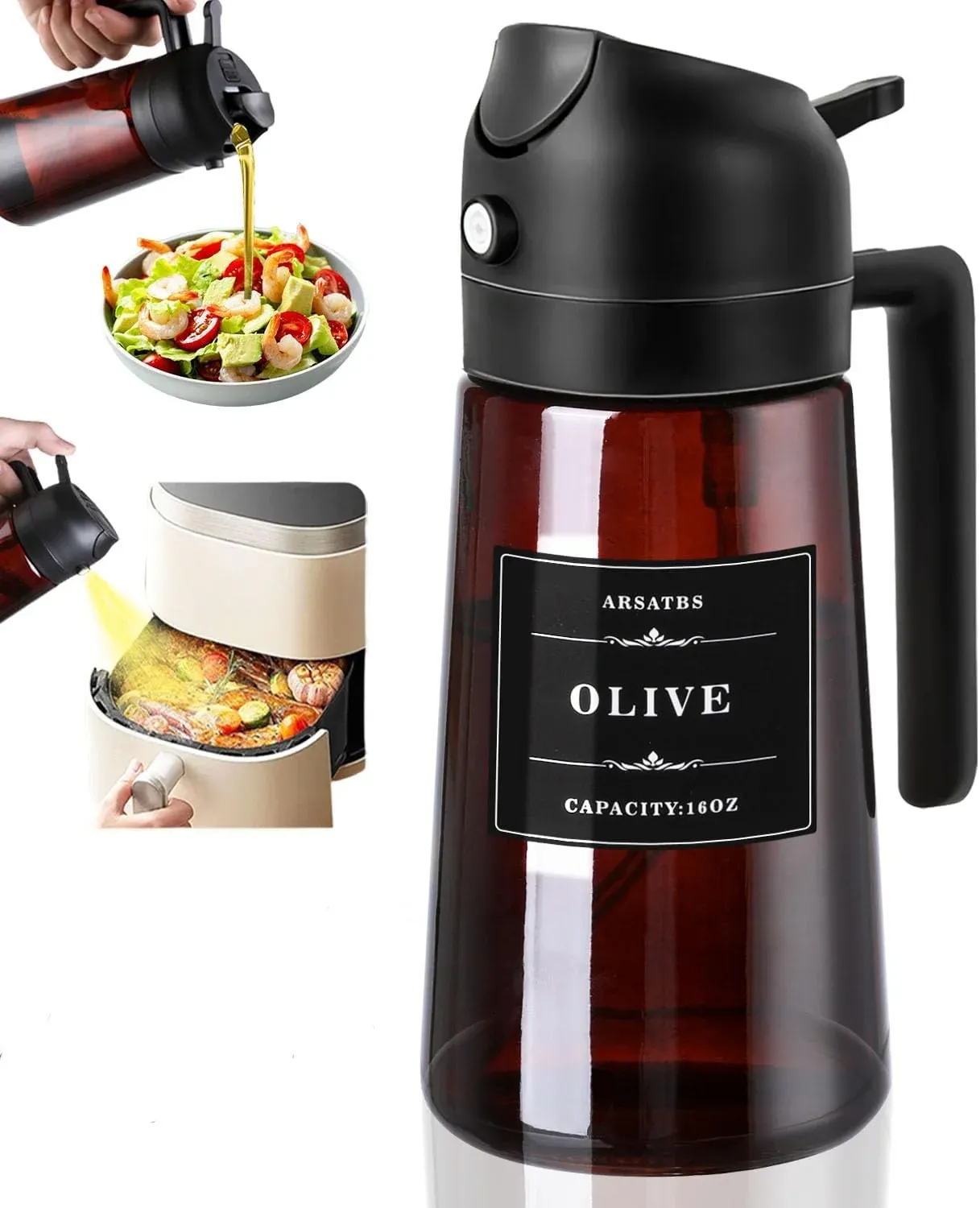 Distributeur et pulvérisateur d'huile 2 en 1 en verre, bouteille à huile d'olive étanche de 470 ml (16 oz) pour la cuisine, la friteuse à air, le barbecue, la pâtisserie et les salades 9