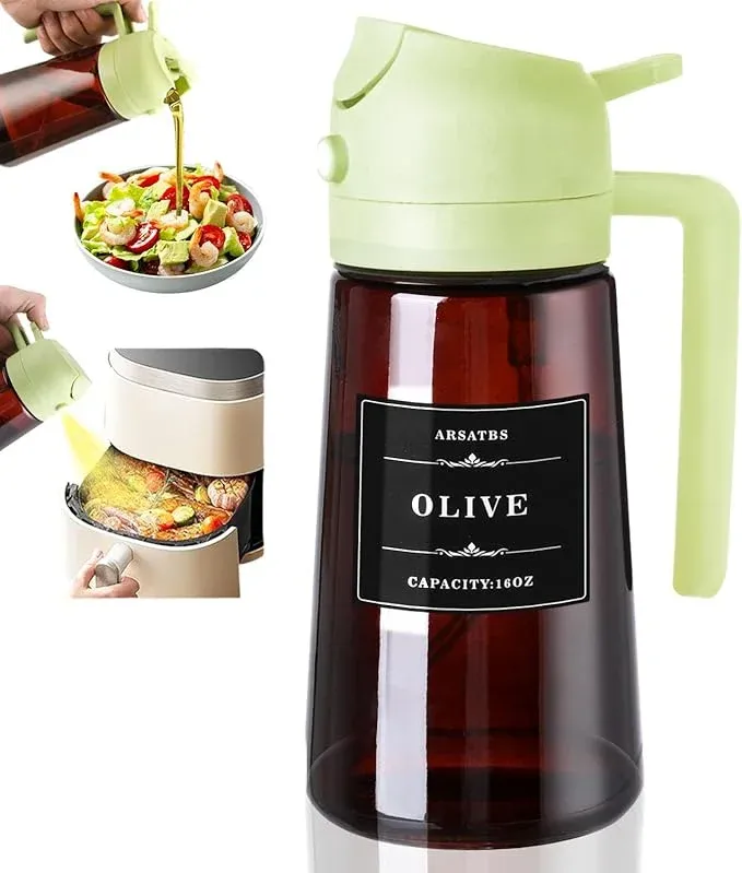Distributeur et pulvérisateur d'huile 2 en 1 en verre, bouteille à huile d'olive étanche de 470 ml (16 oz) pour la cuisine, la friteuse à air, le barbecue, la pâtisserie et les salades 7