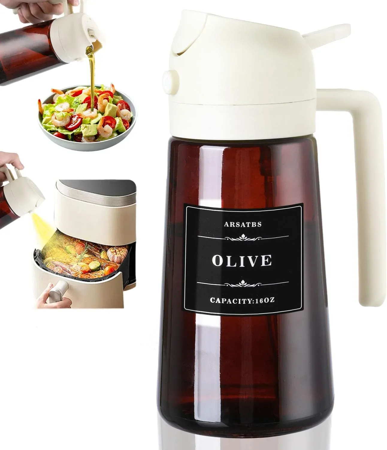 Distributeur et pulvérisateur d'huile 2 en 1 en verre, bouteille à huile d'olive étanche de 470 ml (16 oz) pour la cuisine, la friteuse à air, le barbecue, la pâtisserie et les salades 8