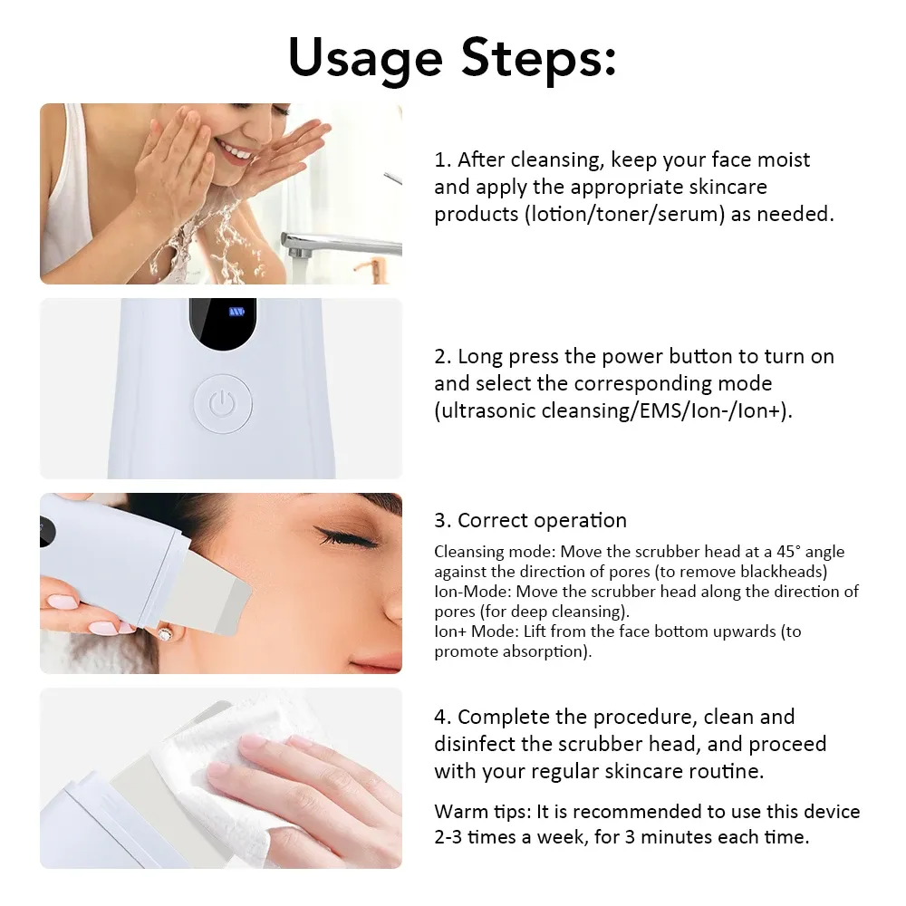Spatule à ultrasons pour le visage, zoom sur la tête de soin