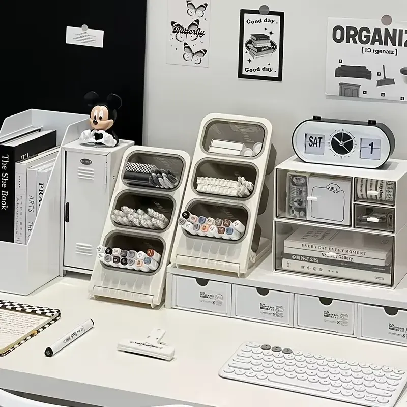 Porte-stylos incliné à grande capacité, organisateur de bureau pour fournitures scolaires et pinceaux de maquillage 4