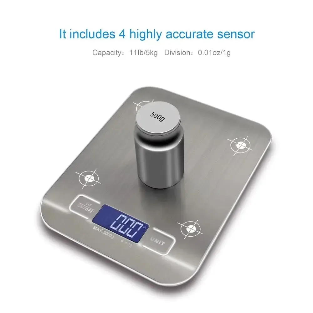 Balance de cuisine numérique à affichage LED, 10 kg / 5 kg (précision 1 g), plateau en acier inoxydable 4