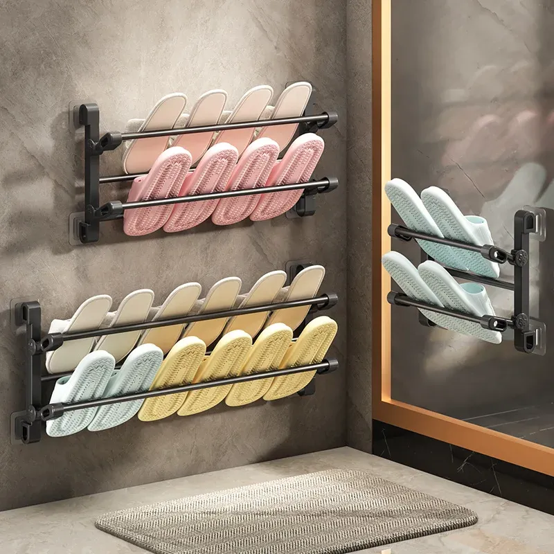 Étagère murale à chaussures sans perçage, porte-pantoufles pour salle de bain, à suspendre sur porte 3