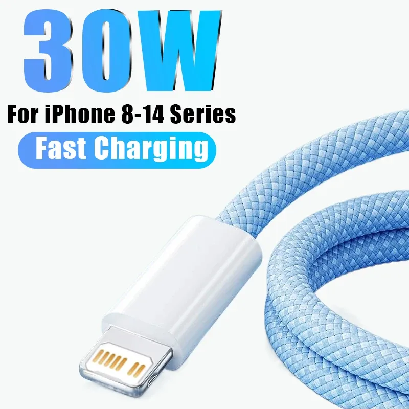 Chargeur rapide PD 30 W pour iPhone 14/13/12/11/X/XR/XS/8, Pro Max, Plus, Mini et iPad Air, avec câble USB-C vers Lightning durable