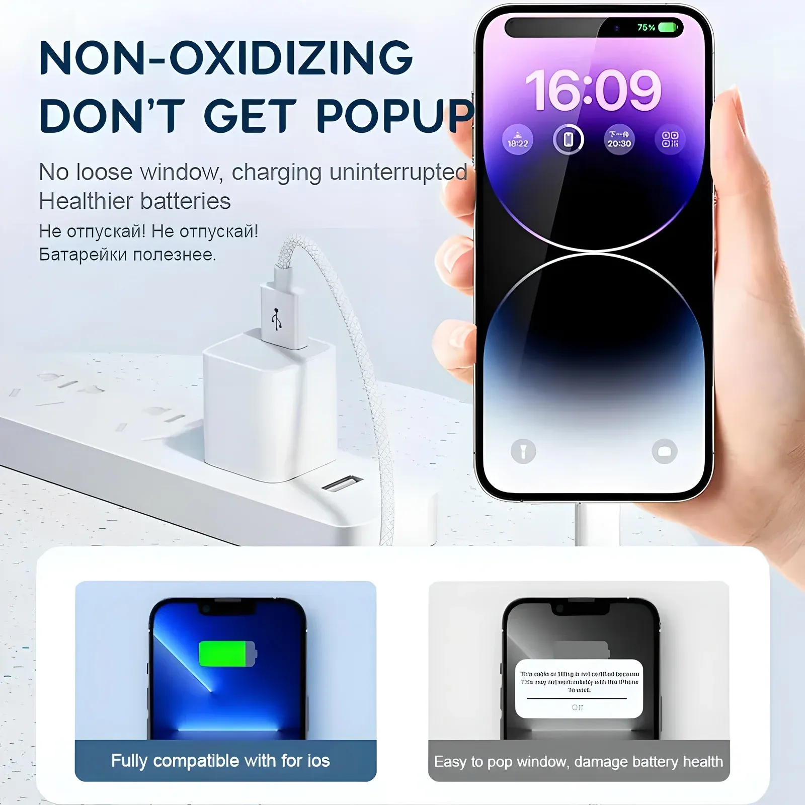 Chargeur rapide PD 30 W pour iPhone 14/13/12/11/X/XR/XS/8, Pro Max, Plus, Mini et iPad Air, avec câble USB-C vers Lightning durable 4