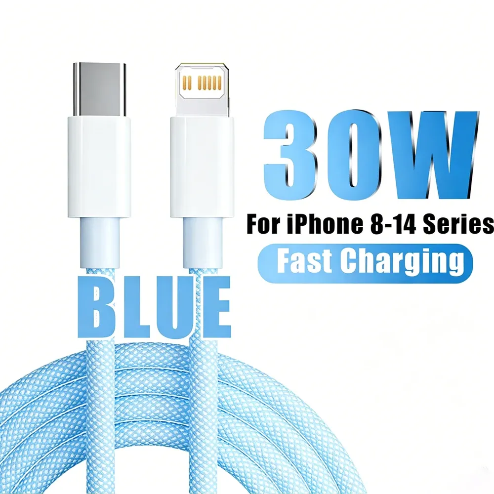 Chargeur rapide PD 30 W pour iPhone 14/13/12/11/X/XR/XS/8, Pro Max, Plus, Mini et iPad Air, avec câble USB-C vers Lightning durable 11