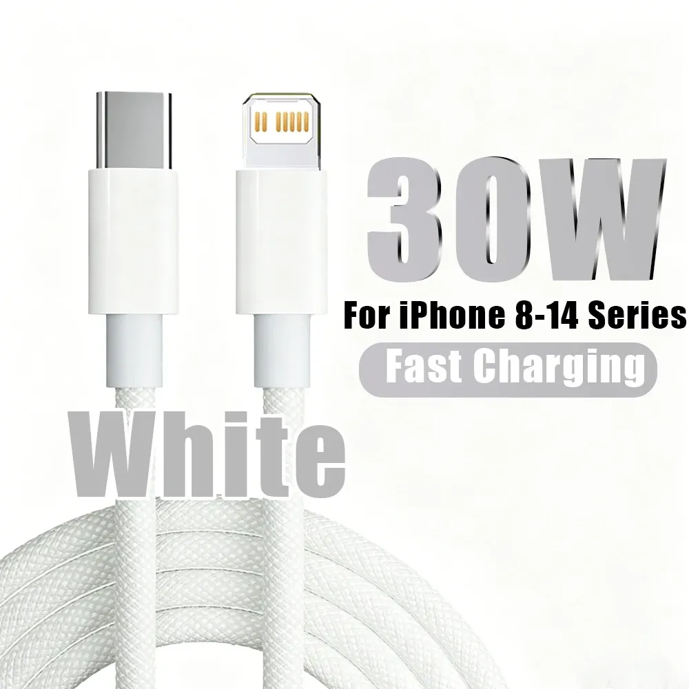 Chargeur rapide PD 30 W pour iPhone 14/13/12/11/X/XR/XS/8, Pro Max, Plus, Mini et iPad Air, avec câble USB-C vers Lightning durable 12