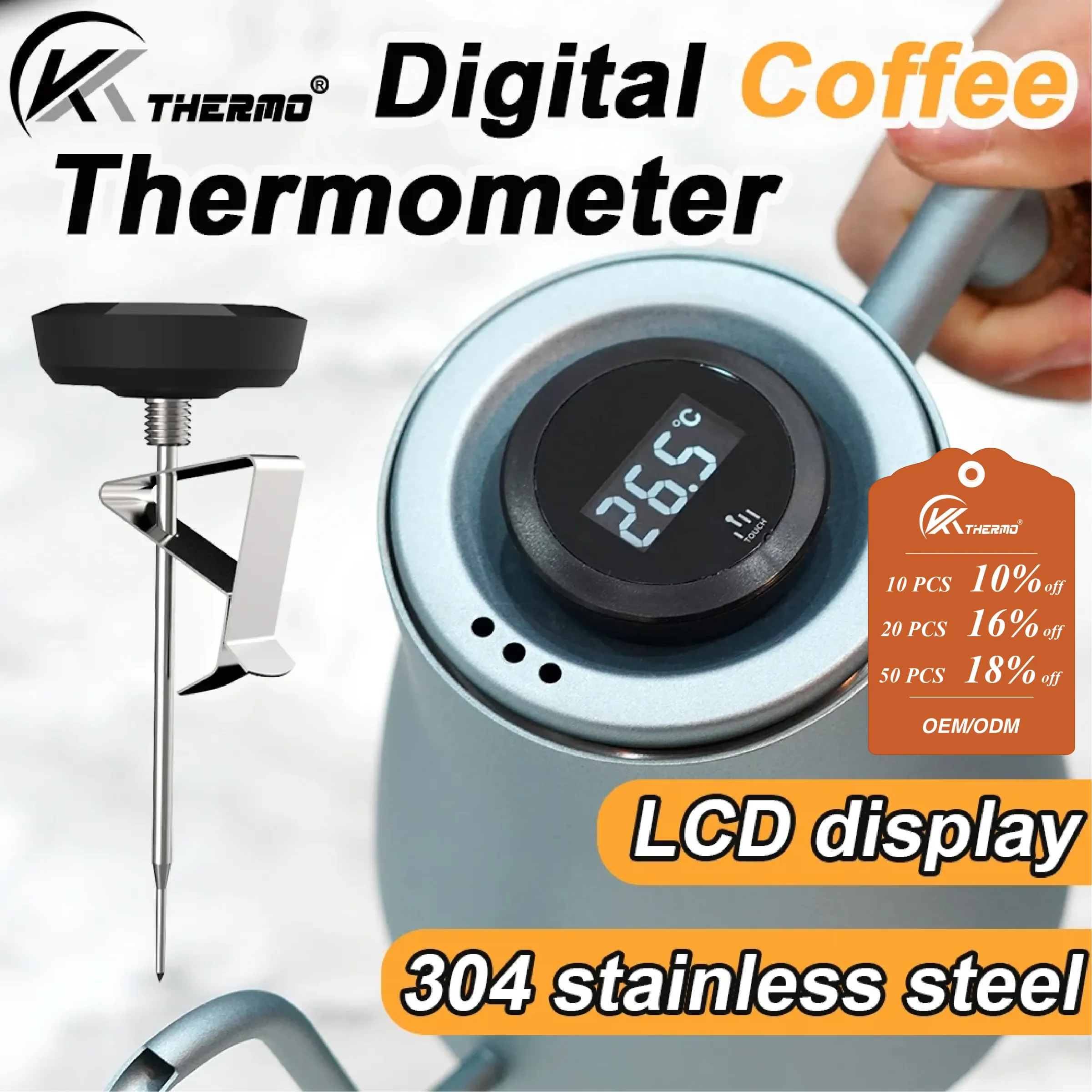 Thermomètre pour mousse de lait – Outil de barista en acier inoxydable avec clip, 0 à 220 °F / -10 à 110 °C, idéal pour le latte art - Image 1