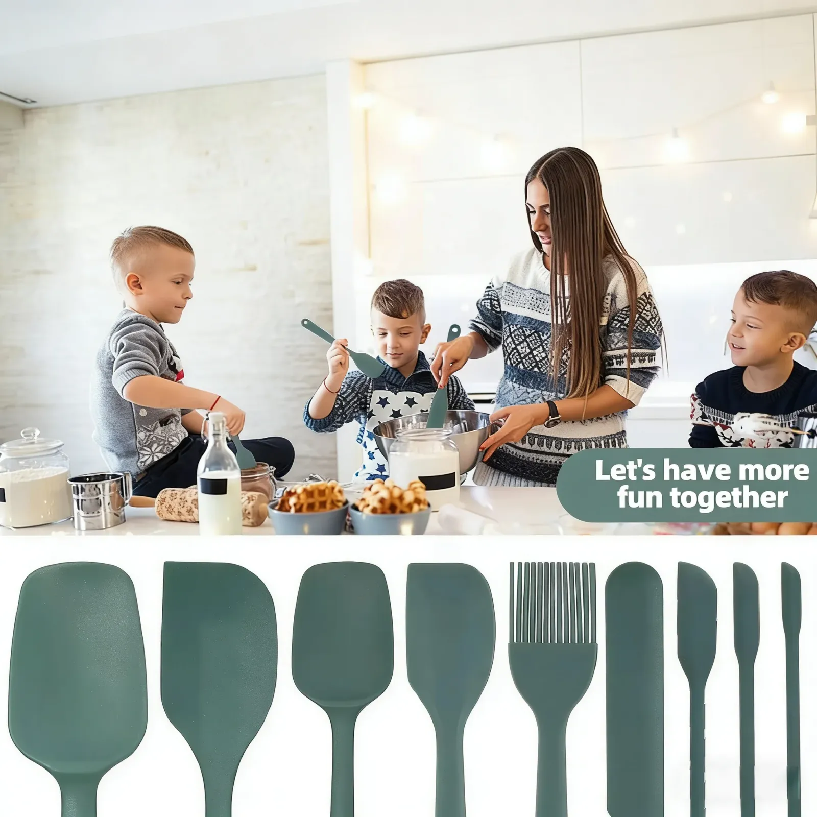 Vue d'ensemble de l'ensemble d'outils de cuisson en silicone