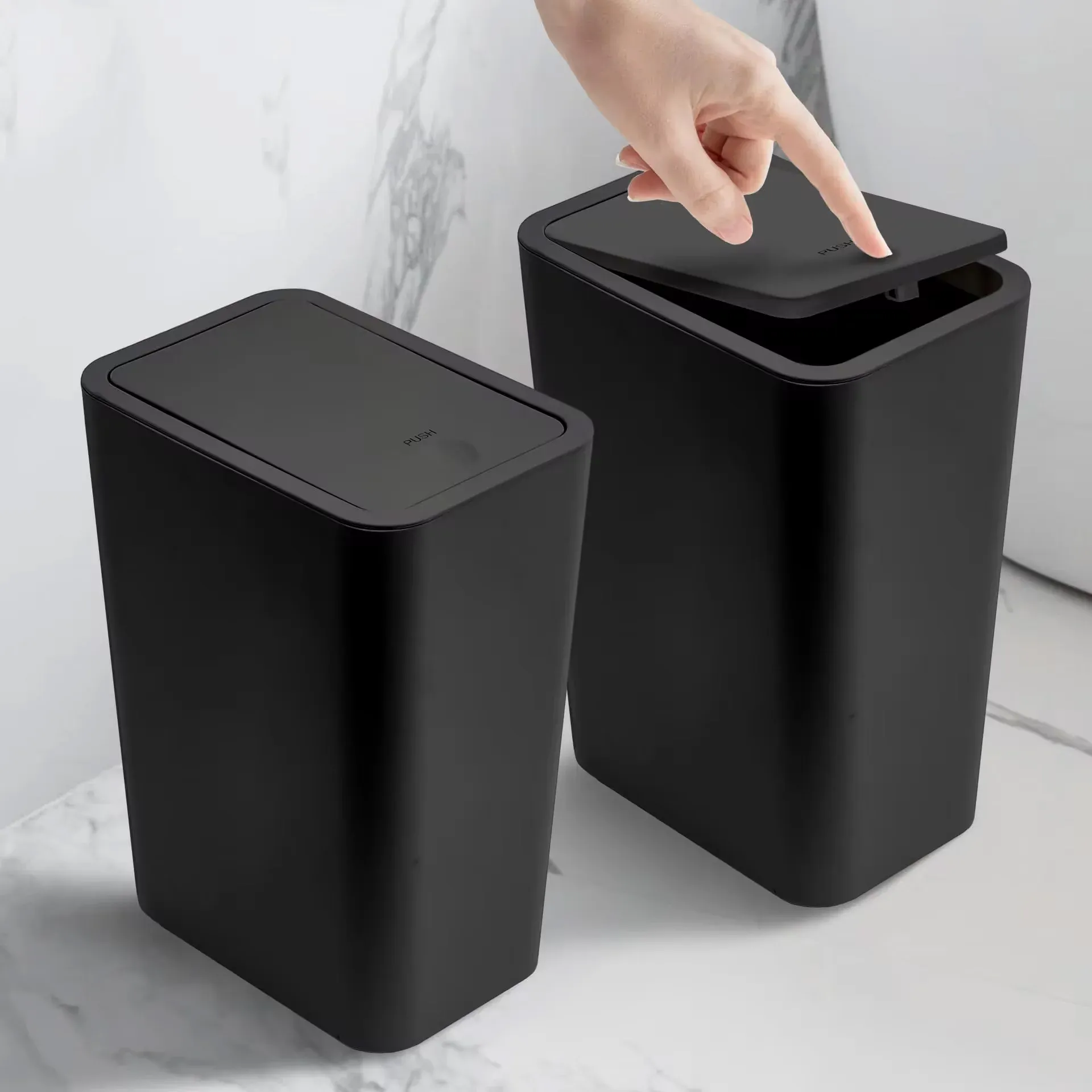 Poubelle de salle de bain 10 L à couvercle basculant, corbeille compacte en plastique - Image 1