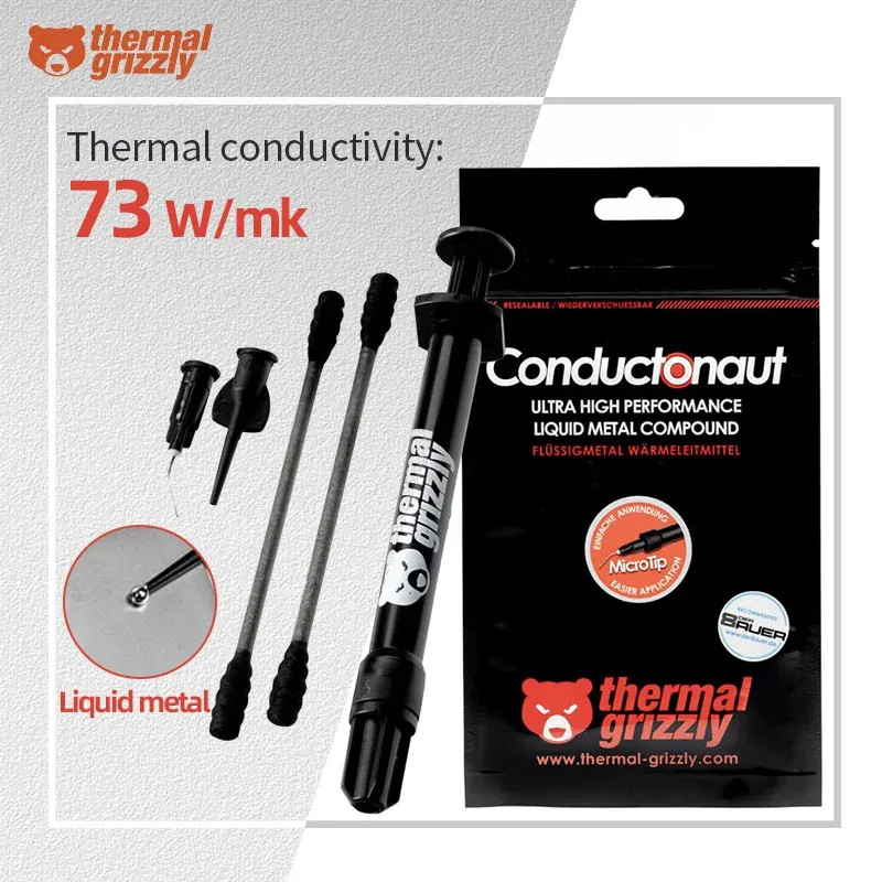 Pâte thermique en métal liquide Grizzly Conductonaut 73 W/mK à haute conductivité thermique pour le refroidissement CPU et GPU 1