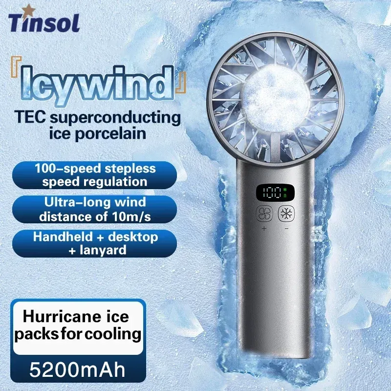 Ventilateur portatif rafraîchissant à glace TINSOL, batterie 5200 mAh, mini ventilateur portable pour voyages, camping et plein air