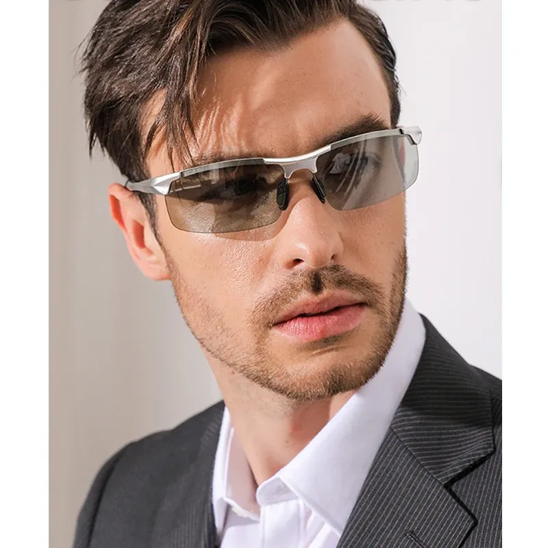 CLLOIO Lunettes de soleil photochromiques en aluminium pour hommes, polarisées, anti-éblouissement, protection UV, conduite jour et nuit 2