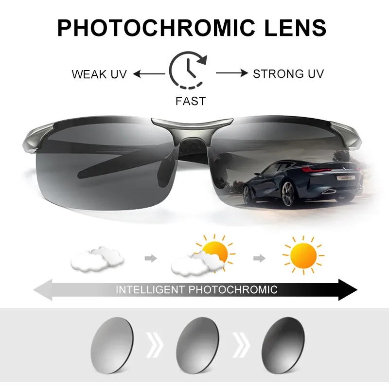 CLLOIO Lunettes de soleil photochromiques en aluminium pour hommes, polarisées, anti-éblouissement, protection UV, conduite jour et nuit 3