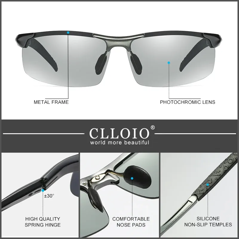 CLLOIO Lunettes de soleil photochromiques en aluminium pour hommes, polarisées, anti-éblouissement, protection UV, conduite jour et nuit 4