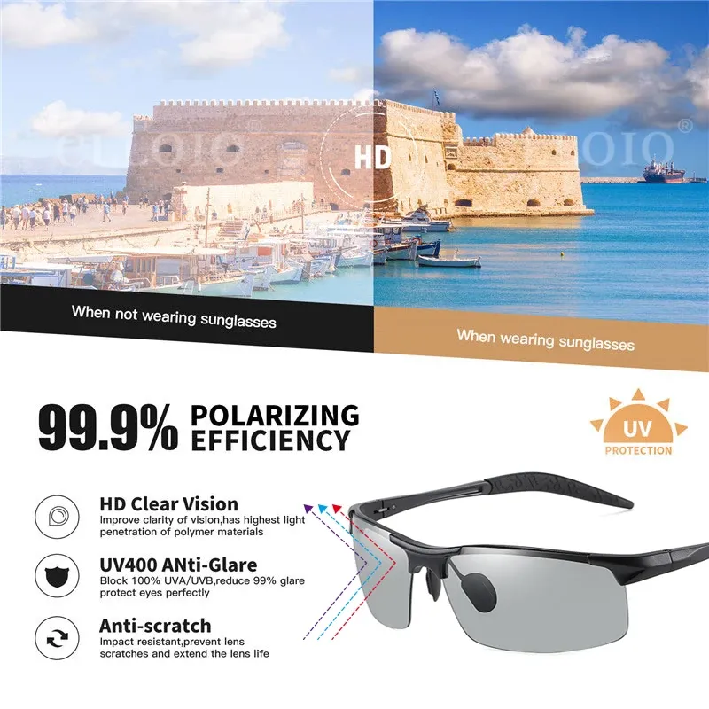CLLOIO Lunettes de soleil photochromiques en aluminium pour hommes, polarisées, anti-éblouissement, protection UV, conduite jour et nuit 5