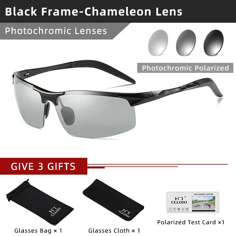 CLLOIO Lunettes de soleil photochromiques en aluminium pour hommes, polarisées, anti-éblouissement, protection UV, conduite jour et nuit 7