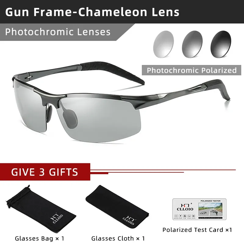 CLLOIO Lunettes de soleil photochromiques en aluminium pour hommes, polarisées, anti-éblouissement, protection UV, conduite jour et nuit 9