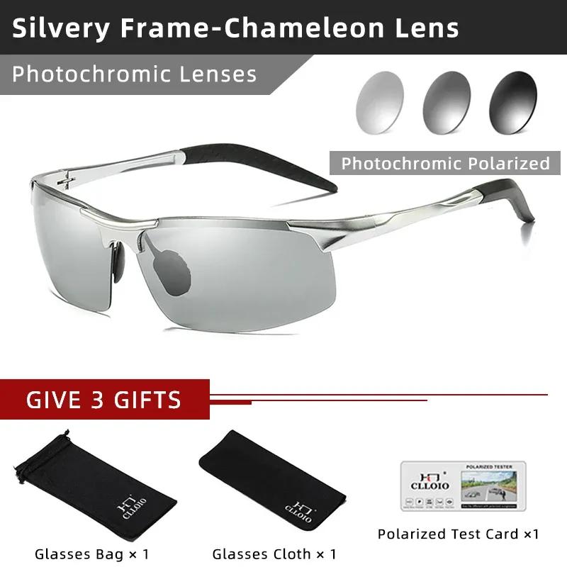CLLOIO Lunettes de soleil photochromiques en aluminium pour hommes, polarisées, anti-éblouissement, protection UV, conduite jour et nuit 8