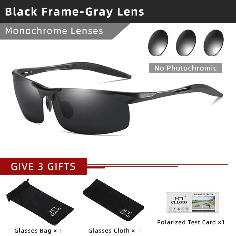 CLLOIO Lunettes de soleil photochromiques en aluminium pour hommes, polarisées, anti-éblouissement, protection UV, conduite jour et nuit 11