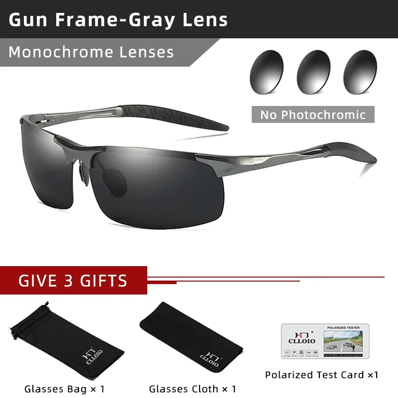 CLLOIO Lunettes de soleil photochromiques en aluminium pour hommes, polarisées, anti-éblouissement, protection UV, conduite jour et nuit 10