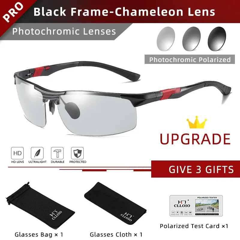 CLLOIO Lunettes de soleil photochromiques en aluminium pour hommes, polarisées, anti-éblouissement, protection UV, conduite jour et nuit 14
