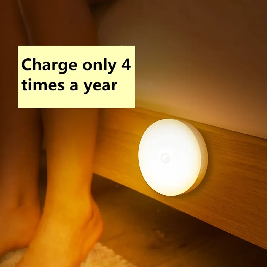 Veilleuse LED magnétique rechargeable à capteur de mouvement, lumière blanche chaude à intensité variable, détection 3 à 6 m pour placard 1